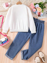 Toddler Heart Print Warm Sweatshirt And Denim Pants Set